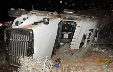 FedEx truck after collision with livestock